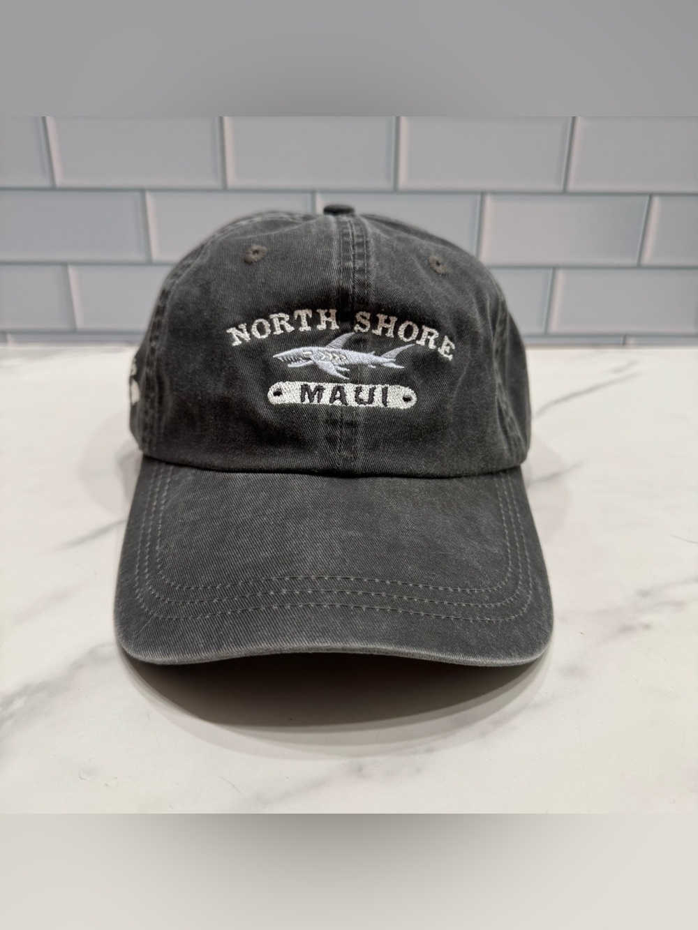 North Shore Maui Hawaii Embroidered Shark Logo Hat Adjustable Strap Back Gray